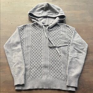 Ladies Gray Hooded Cable Knit Sweater - size small